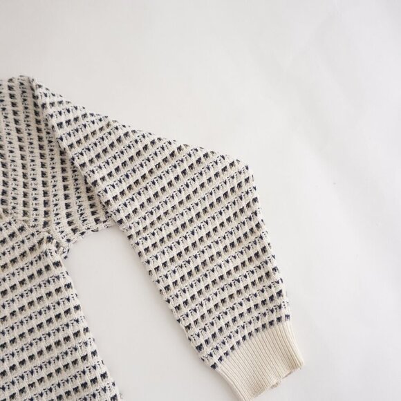 Vintage '90S Bill Blass White Navy 3D Eclectic Cotton Grandpa Crewneck Sweater L - Picture 4 of 9